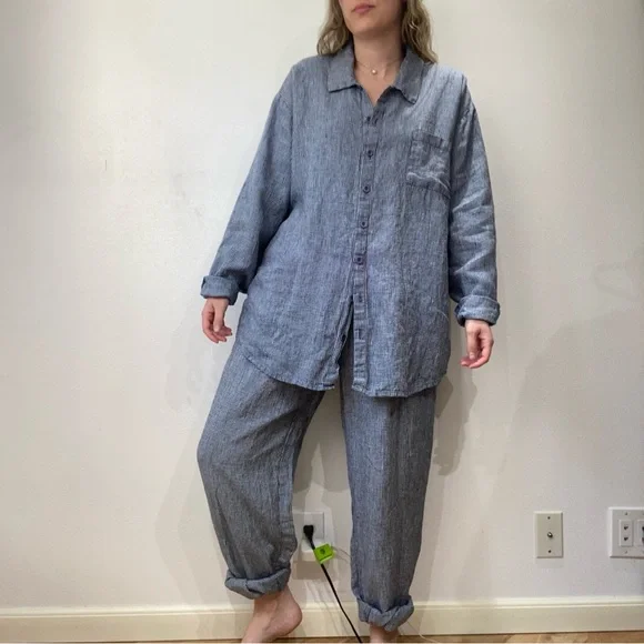 Vintage Flax Blue Plaid Pants Set - Picture 3 of 7